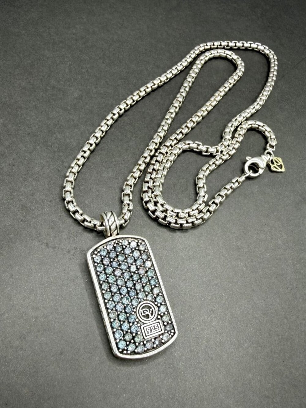 David Yurman Color Change Garnets Dog Tag Necklace - 26" - RARE